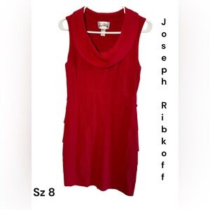 Joseph Ribkoff  Red Sleeveless Cowl Neck Tiered Sheath Dress sz 8 . Y2K tag. EC